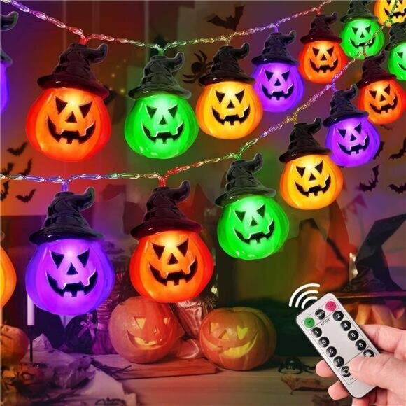 Upgraded Battery Operated Halloween Pumpkin Lights, 30 LED, 8 Modes, Waterproof - Picture 1 of 7